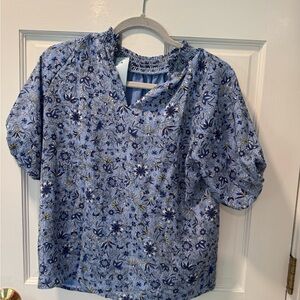 LOFT Petite Blue and White Floral Blouse.